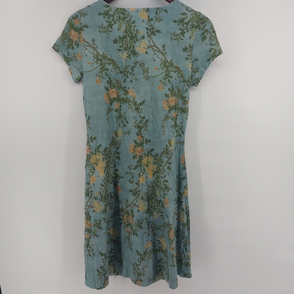 Peruvian Connection Green Floral Pima Cotton Shirt Dress Size Small - Picture 5 of 7